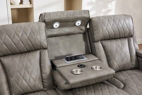 Set canapele dumonde 3+2+1, reclinere electrice, incarcare wireless, USB-C, suport pahare incalzite, lumini LED Selvar