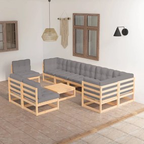 3076689 vidaXL Set mobilier grădină cu perne, 10 piese, lemn masiv de pin