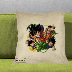 Perna Personalizata Dragon Ball Goku si Shenron Actiune, 40x40 cm, Crem, Husa Detasabila, Perna Inclusa, BEKZ®