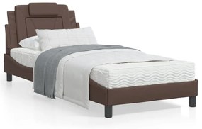 3213989 vidaXL Cadru de pat cu lumini LED, maro, 90x190 cm, piele ecologică