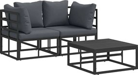 vidaXL Set de canapele pentru grădină 3 pcs Negru Metal