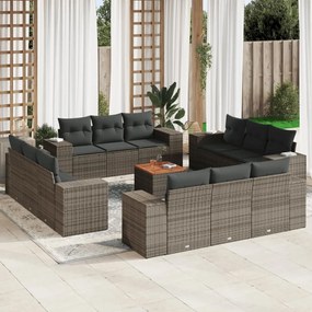 vidaXL Set mobilier de grădină cu perne, 13 piese, gri, poliratan