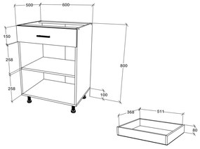 Corp haaus Karo, 1 Sertar, 2 Usi, Alb, 60 x 50 x 80 cm