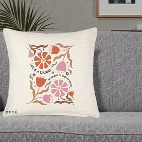 Perna Decorativa Life is a Balance Floral, 40x40 cm, Crem Reliefat, Husa Detasabila, Perna Inclusa, BEKZ®