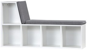 HOMCOM Biblioteca banc 2 in 1 cu 5 compartimente de depozitare si 2 perne 108 x 30 x 60 cm alb gri | Aosom Romania