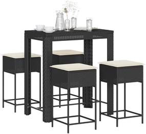 vidaXL Set mobilier bar de grădină cu perne, 5 piese, negru, poliratan