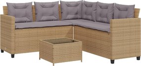 vidaXL Canapea de grădină cu masă/perne, formă de L, poliratan bej