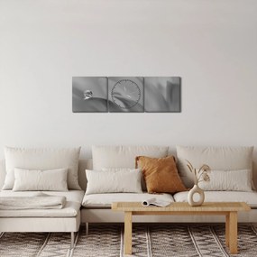 Tablou - Picătură pe floare,alb-negru (cu ceas) (90x30 cm)