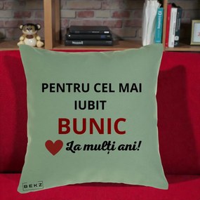 Cadou pentru Bunic - Perna Personalizata Pentru Cel Mai Iubit Bunic La Multi Ani Rosu, 40x40 cm, Verde, Husa Detasabila, Perna Inclusa, BEKZ®