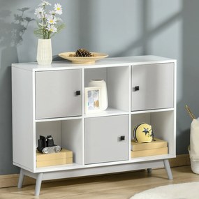 HOMCOM Bufet, mobilier de depozitare cu 3 uși și 3 compartimente deschise, picioare din lemn de pin, 96x30x75cm, alb și gri | Aosom Romania