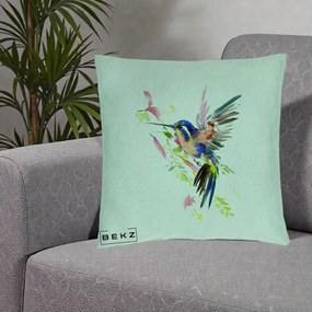 Perna Decorativa Colibri Acuarela, 40x40 cm, Verde Menta, Husa Detasabila, Perna Inclusa, BEKZ®