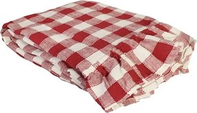 Față de masă din bumbac organic, rosu și alb, model în dungi cu volănaș decorativ, 150 × 250 cm, „Ida Stripe"