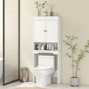 HOMCOM Dulap Peste WC cu 2 Rafturi Închise și Raft Deschis, Alb | Aosom Romania