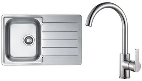 ALVEUS SET0026 - Chiuvetă de bucătărie LINE + Baterie pentru chiuvetă TONIA, 29,5 cm, satinat/crom