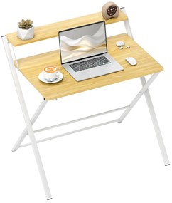 HOMCOM Birou Pliabil pentru Spații Mici, Birou Pliabil pentru Computer cu Raft de Depozitare, 86x66x82 cm, Lemn Natural | Aosom Romania
