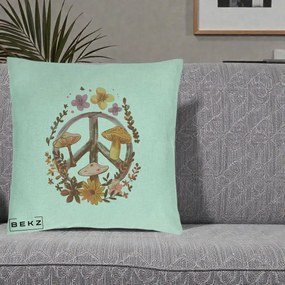 Perna Decorativa Peace Sign Ciuperci Floral, 40x40 cm, Verde Menta, Husa Detasabila, Perna Inclusa, BEKZ®