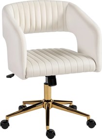 HOMCOM Scaun de birou pe roți cu tapițerie din catifea, scaun de birou reglabil pe înălțime, funcție de înclinare, Alb crem | Aosom Romania