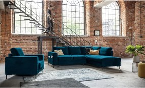 Colțar turcoaz extensibil cu tapițerie din catifea (cu colț pe partea dreaptă) Lofty Lilly – Miuform