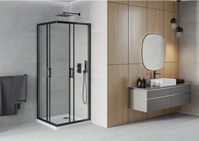 Mexen Rio cabină de duș pătrată 90 x 90 cm, transparentă, neagră + cadă Flat, albă - 860-090-090-70-00-4010B