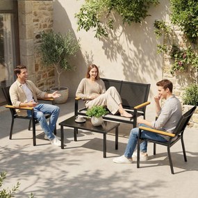 Outsunny Set Mobilier Exterior, Rezistent la Rugină, 4 Piese, Negru | Aosom Romania