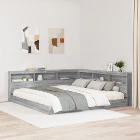 vidaXL Pat cu rafturi Gri Sonoma 180x200 cm din lemn compozit