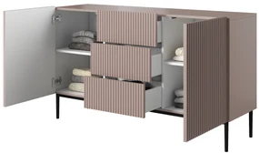 Comodă Nicole 150 cm cu trei sertare - MDF roz antichizat / picioare negre