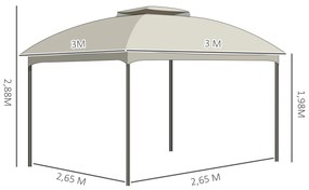 Outsunny Foișor Grădină 3x3x2.9m, Copertină Exterior cu Acoperiș Dublu, Perfect pentru Grădină, Gazon, Curte, Bej | Aosom Romania