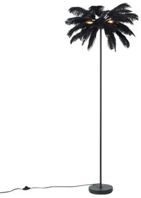 Lampă de podea Art Deco neagră cu pene negre - Peahen