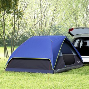 Outsunny Cort de camping 2-4 persoane, cort dôme familial impermeabil, cu fereastră, 2 buzunare, sac de transport, albastru închis | Aosom Romania