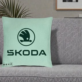 Perna Personalizata cu emblema Skoda, 40x40 cm, Verde Menta, Husa Detasabila, Perna Inclusa, BEKZ®