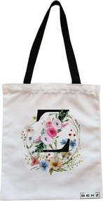 Sacosa de Panza pentru Cumparaturi, Geanta Tote, Cu litera Z in Coronita Florala, Cu fermoar, 38x34.5 cm, Alba, BEKZ®