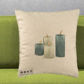 Perna Decorativa Lumanari Hygge Alb-Verde, 40x40 cm, Bej, Husa Detasabila, Perna Inclusa, BEKZ®