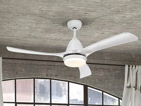 Lustra LED cu Ventilator si telecomanda, lame din lemn, Aspas alb