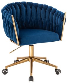 HR750K Scaun Bleumarin din Catifea cu Bază Aurie