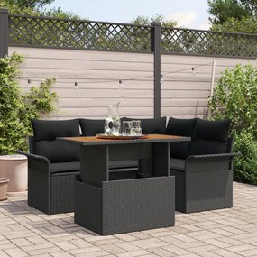 vidaXL Set de dining pentru grădină 5 piese cu perne Negru Poliratan Acacia