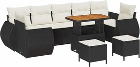 vidaXL Set de canapele pentru grădină cu pernă 10 pcs negru și crem