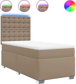 vidaXL Pat box spring cu saltea, cappuccino, 80x200 cm piele ecologică