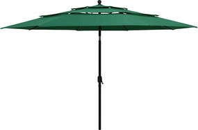 vidaXL Umbrelă grădină cu 3 niveluri, stâlp aluminiu, verde, 3,5 m