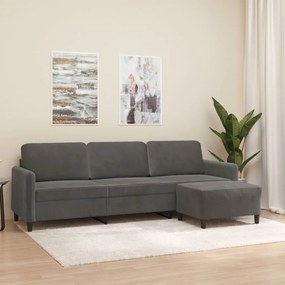 Canapea cu 3 locuri și taburet, gri închis, 210 cm, catifea
