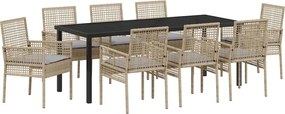 vidaXL Set de masă pentru grădină cu pernă 9 pcs Bej poliratan