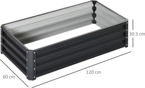 Outsunny Cadru de grădină dreptunghiular din tablă de oțel ondulată 120 x 60 x 30,5 cm gri | Aosom Romania