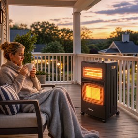 Outsunny Sobă pe gaz portabilă pliabilă 4,2 kW, neagră | Aosom Romania