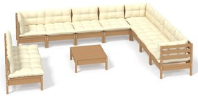 3096848 vidaXL Set mobilier relaxare grădină perne 11piese lemn pin maro miere