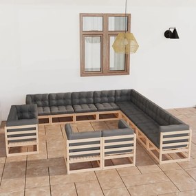 Set mobilier de gradina, 13 piese, cu perne, lemn masiv de pin Maro, 1, Da