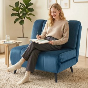 HOMCOM Fotoliu-Pat Pliabil Transformabil cu Spătar Reglabil, Albastru | Aosom Romania