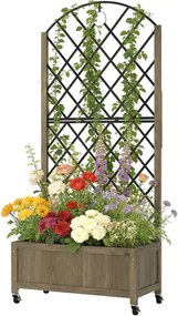 Outsunny Jardinieră din lemn cu grilaj metalic și roți pentru plante cățărătoare Macetero ridicat 72x36x168 cm Carbonizado | Aosom Romania