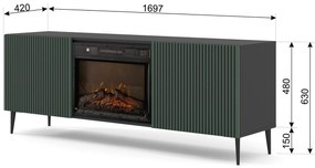 Masă TV cu bioșemineu FPB 2D 170 C Rowanna (Negru + Verde închis). 1125094