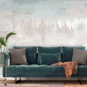 Fototapet - Arbori Liniștitori - Peisaj Pictat în Culori Deschise de Iarnă