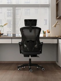 RESIGILAT- Scaun ergonomic cu suport lombar, pivotant 360°, tetieră reglabilă, suport pentru picioare, Mesh, Negru