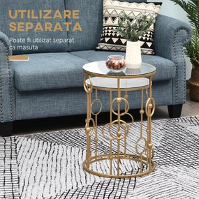 HOMCOM Set 2 Mese de Cafea, Design Modern, Metal și Sticlă, Auriu | Aosom Romania